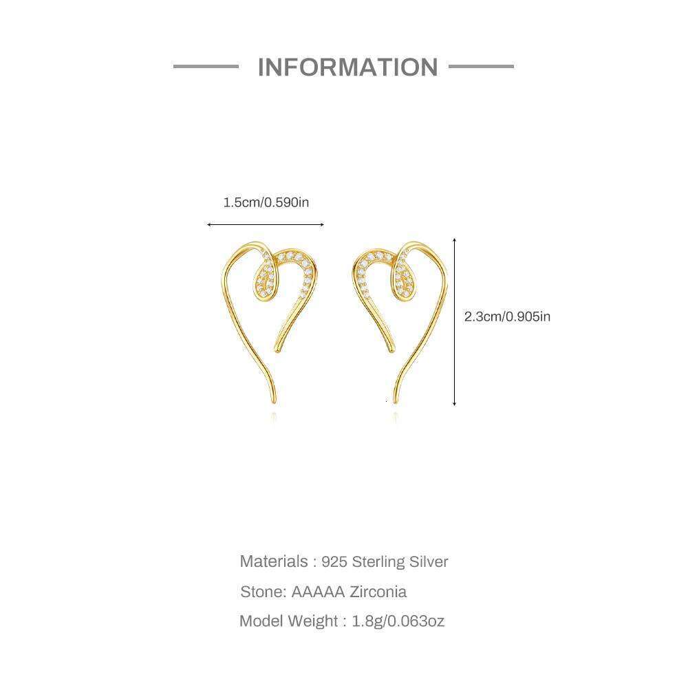 Aide 925 Sterling Silver Big Love Heart Zircon Stud Fashion Special Design Korean Earrings For Women Birthday Jewelry