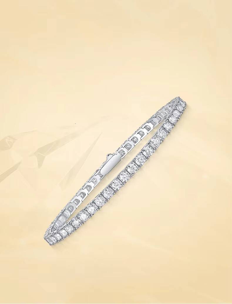 S925 Silver Tennis Chain 225mm VVS Moissanite Diamond-Like Ice Crystal Design Rhodium-Plated Hip-Hop Bracelet Ideal Gift