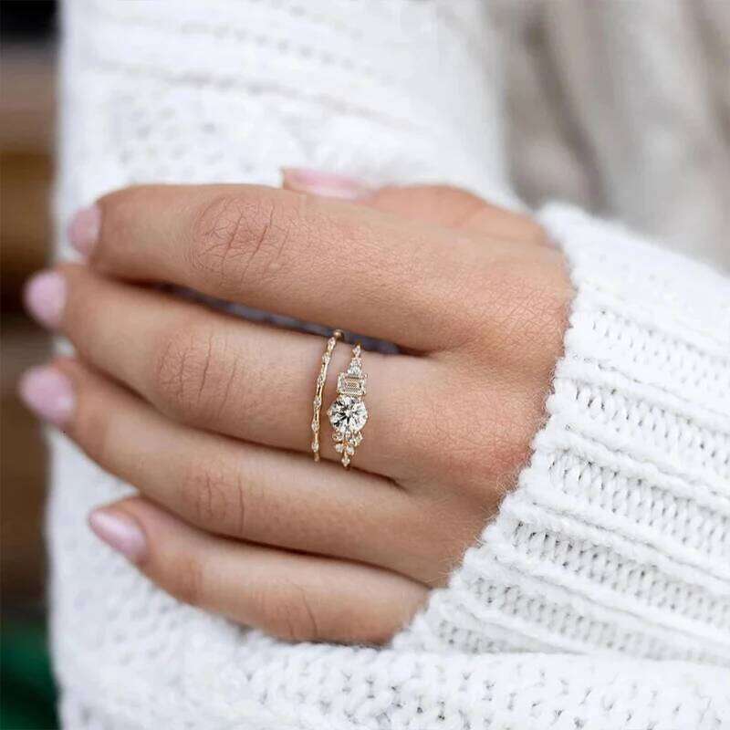 Aide 925 Sterling Silver Gold Square Zircon Crystal Rings For Women Luxury Oval Round Rhinestone Wedding Engagement Slim Ring