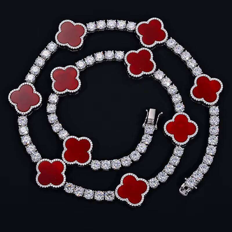 Fashion Clover Tennis Chain Bracelet 925 Sterling Silver 5mm Silicone Necklace Passes VVS Moissanite Test for Men and Women