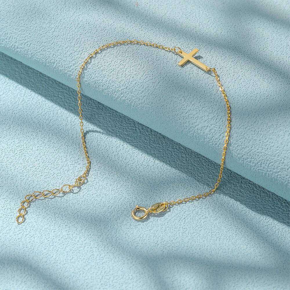 Aide Dainty Cross Bracelet 925 Sterling Silver 18k Gold Plated CZ Chain Bracelets for Women Religious Christian Jewelry Gifts