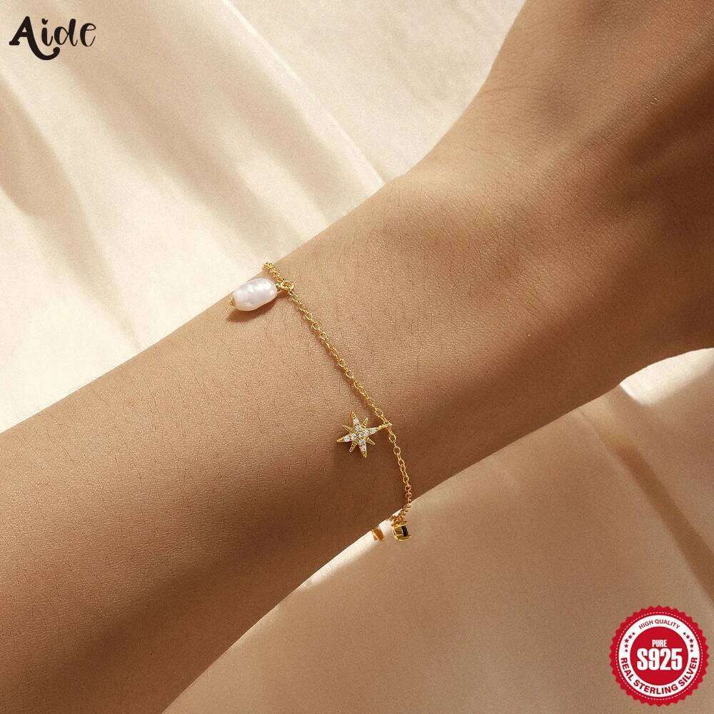 AIDE 925 Sterling Silver Beautiful Stars Bracelets For Women Korean Fashion Baroque Pearls Design Party Jewelry Holiday collars