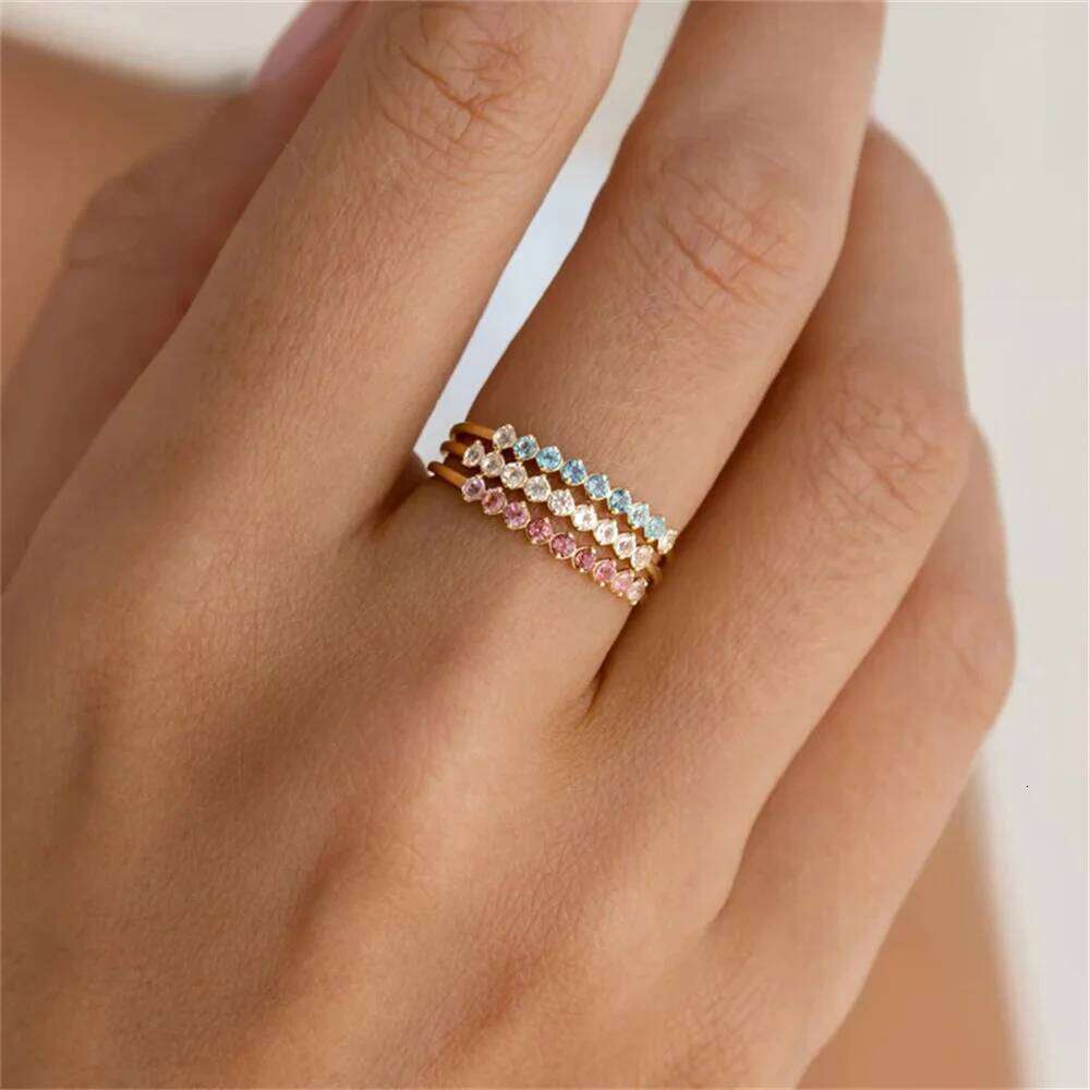 Aide Tiny Delicate Micro Pave Zircon Rings For Women 925 Silver Trendy Chic Crystal Daily Dating Women's Stackable Ring Jewelry