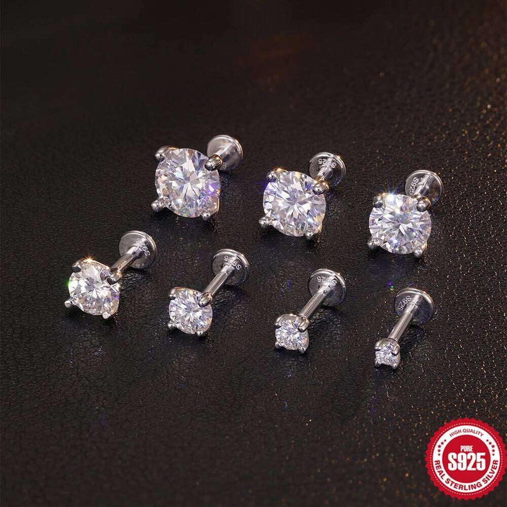 Aide 0.03-1.2CT Moissanite 925 Sterling Silver Round Cut Stud Piercing Earrings for Men Women Certificate