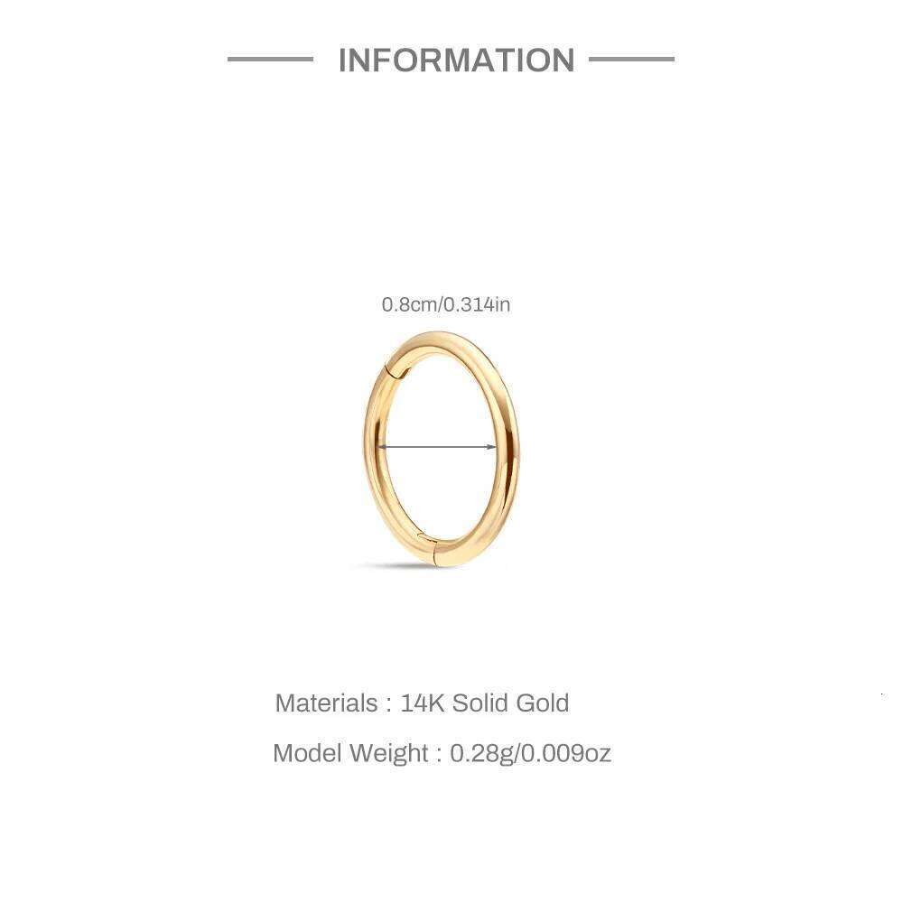 Aide 6/8/10mm Single 1 Piece 14K Yellow for Women Never Fade Smooth Hoop Earring Exquisite Solid Gold Jewelry