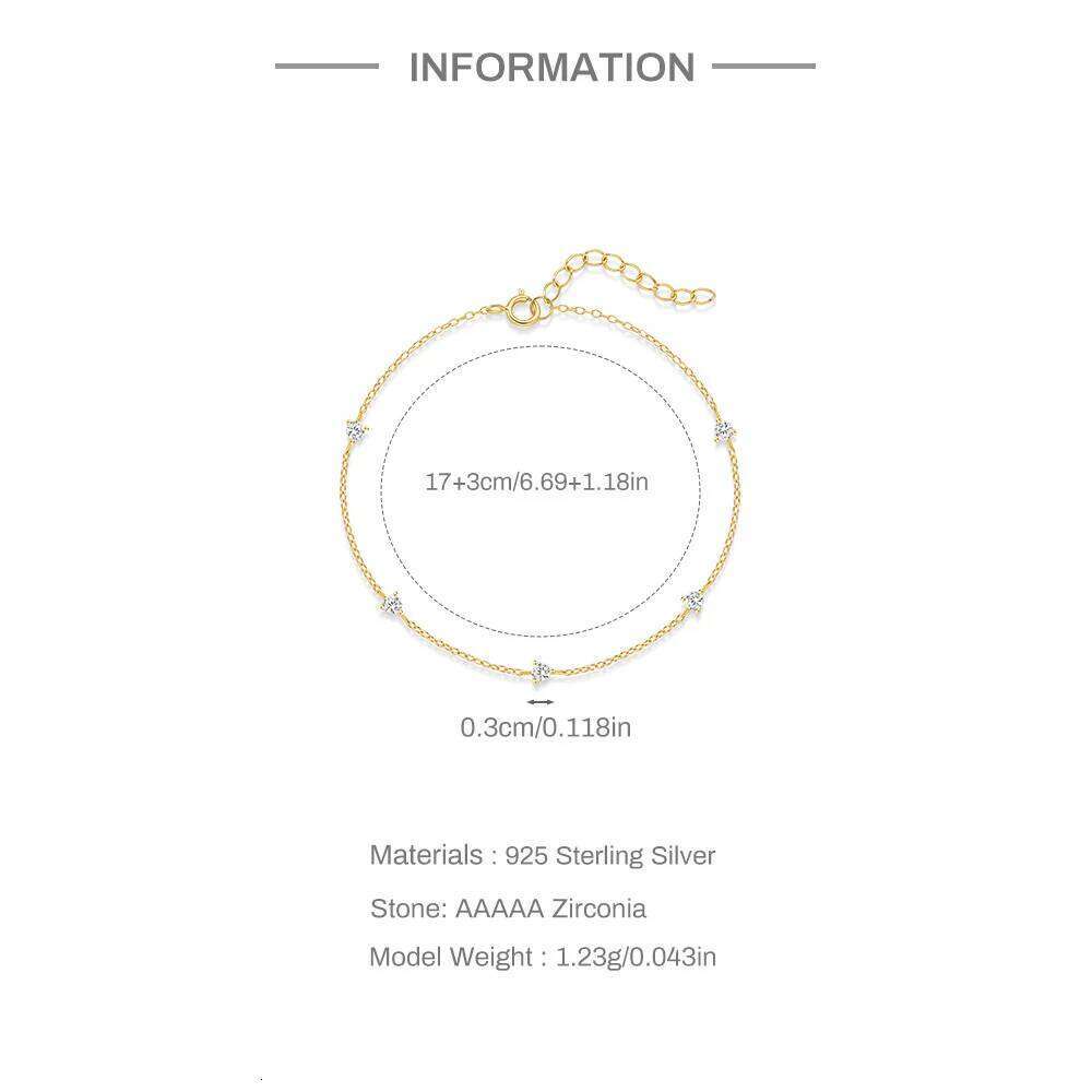 Aide 925 Sterling Silver 7.5mm Zircon Charm Bracelet For Women Luxury Minimalist Jewelry Adjustable Gold Chain Wedding Party