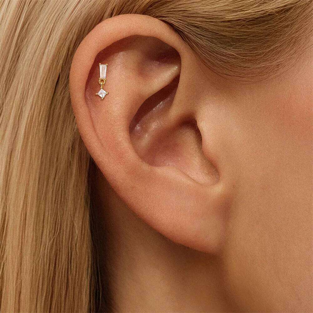 Aide 1PC 925 Sterling Silver Love Heart Star Chain Tassel Piercing Threaded Blinging Zircon Stud Earring For Women Jewelry Gifts