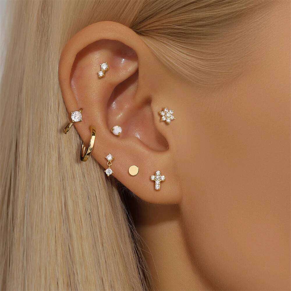Aide Plata 100% Real 14K Solid Gold 5/6.5/8mm Length Stud Earring Simple Design Piercing Bone Ear Studs DIY Vintage Jewelry