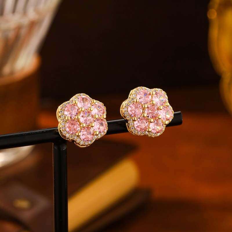New High-End Micro-Inlaid Flower Earrings Versatile Needle Studs Elegant Light Luxury Fashion Ear Accessories