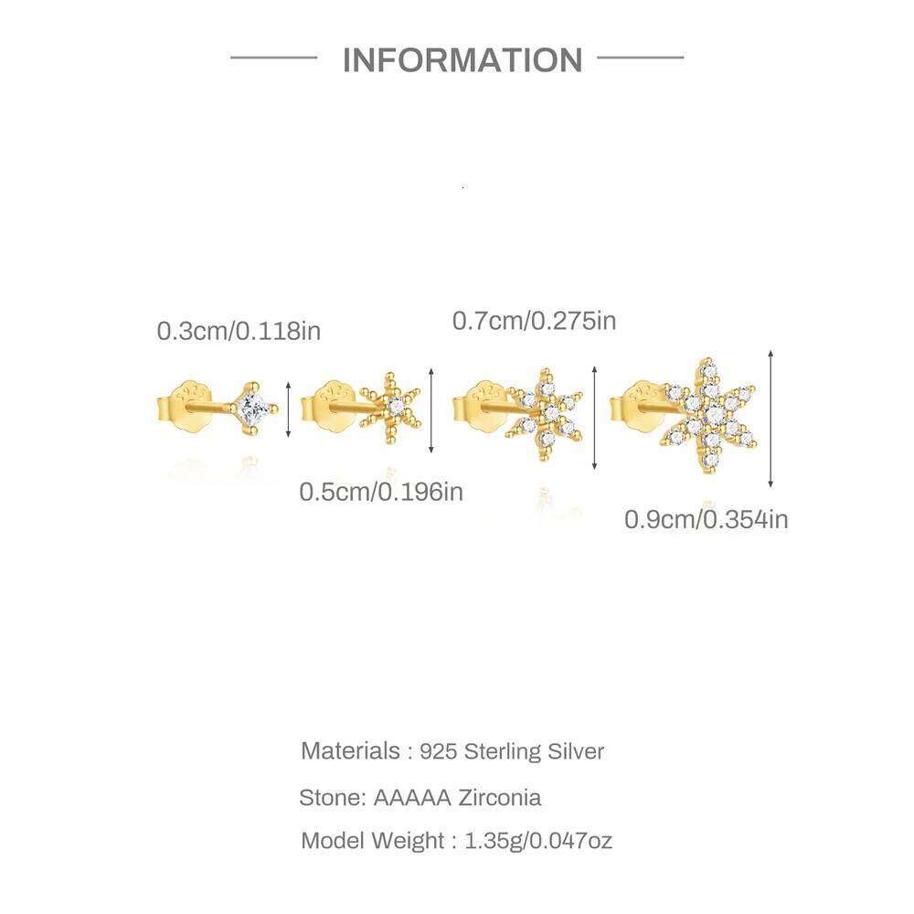 Aide 925 Sterling Silver 4PCS Zircon Star Ear Stud Earrings Set For Women 18K Gold Color Cartilage Earring Piercing Fine Jewelry