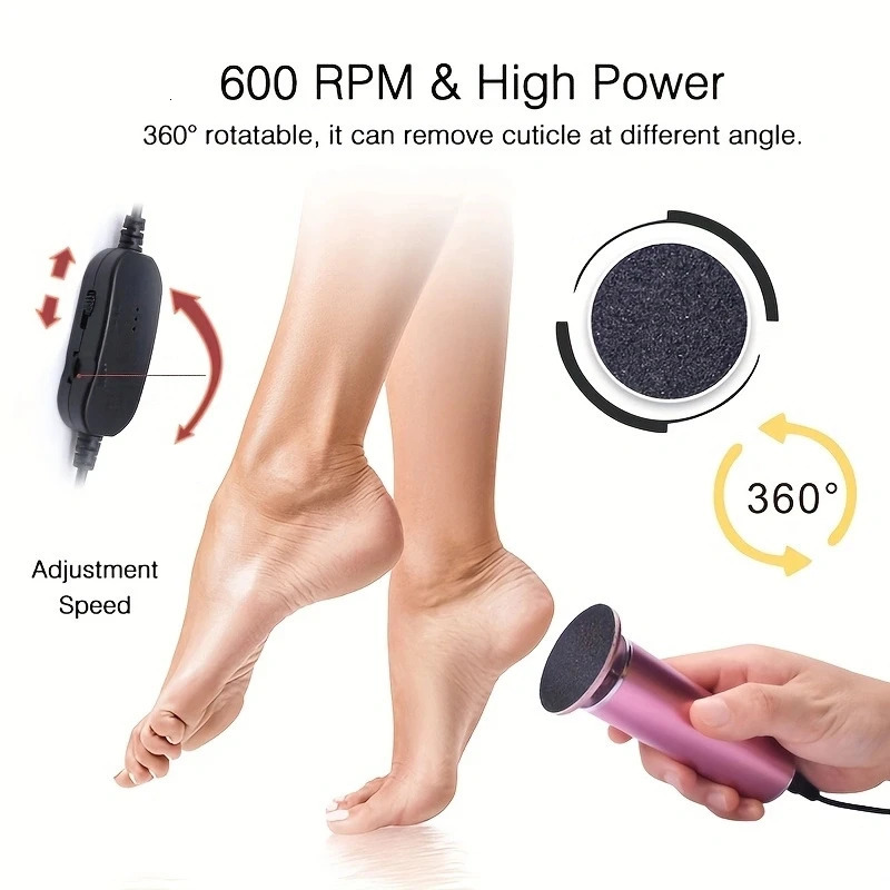 Electric Foot Callus Remover Electric Pedicure Machine Adjustable Speed with 60 Pieces Replacement Sandpaper Foot Pedicure 251231