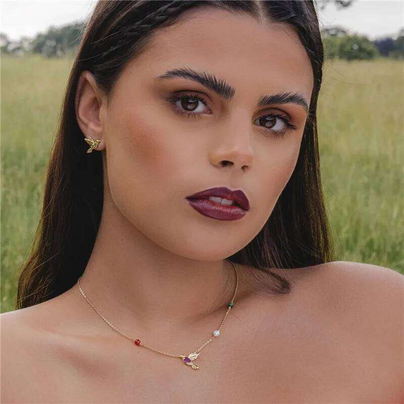 Aide 925 Sterling Silver Green Purple Cubic Zirconia Bird Stud For Women Vintage 18K Gold Plated Mismatched Earrings