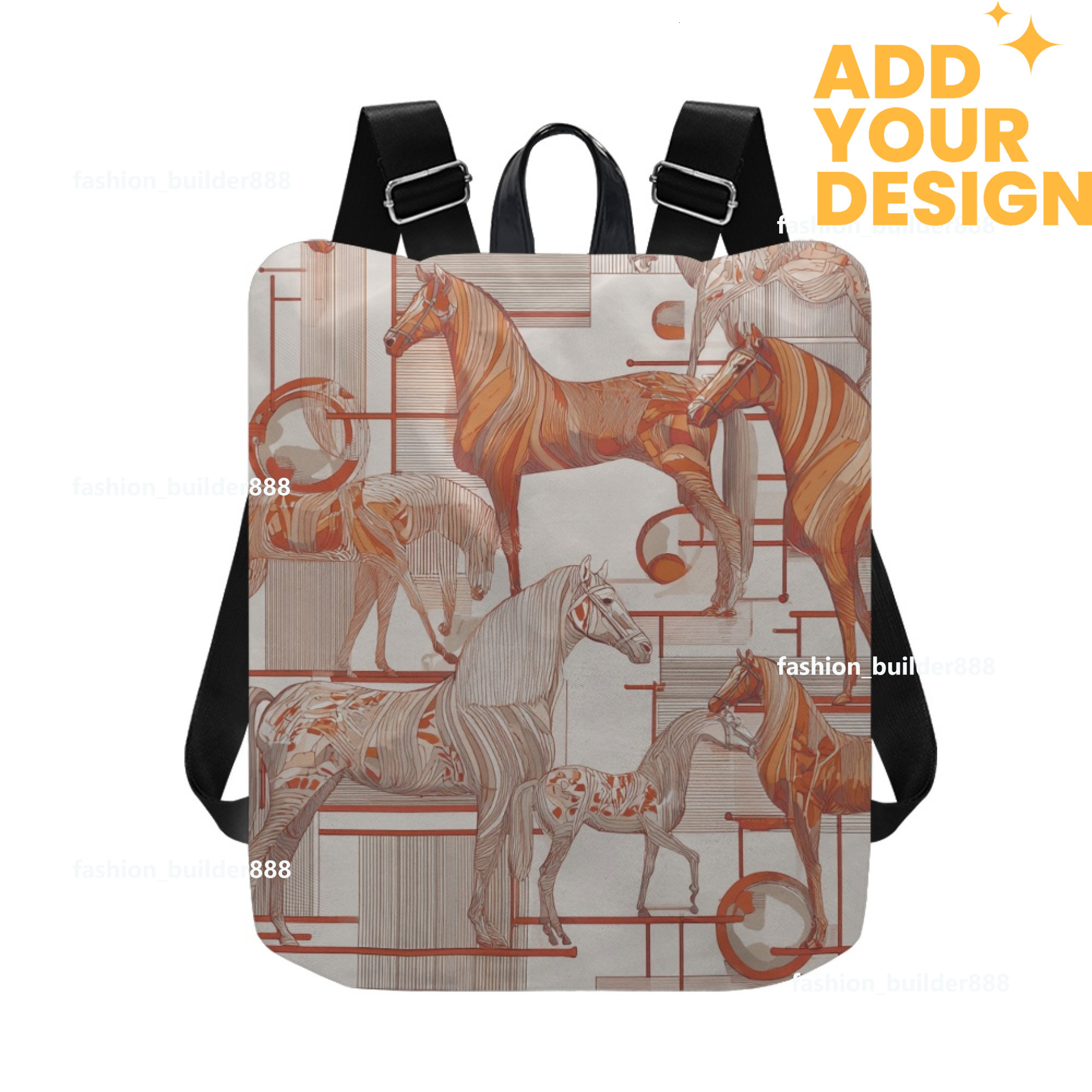 Custom H Designer Fashion Anti Theft Backpack Luxury Horse Pattern Unisex Full Print Backpack Laptop Bag Travel Bag H27