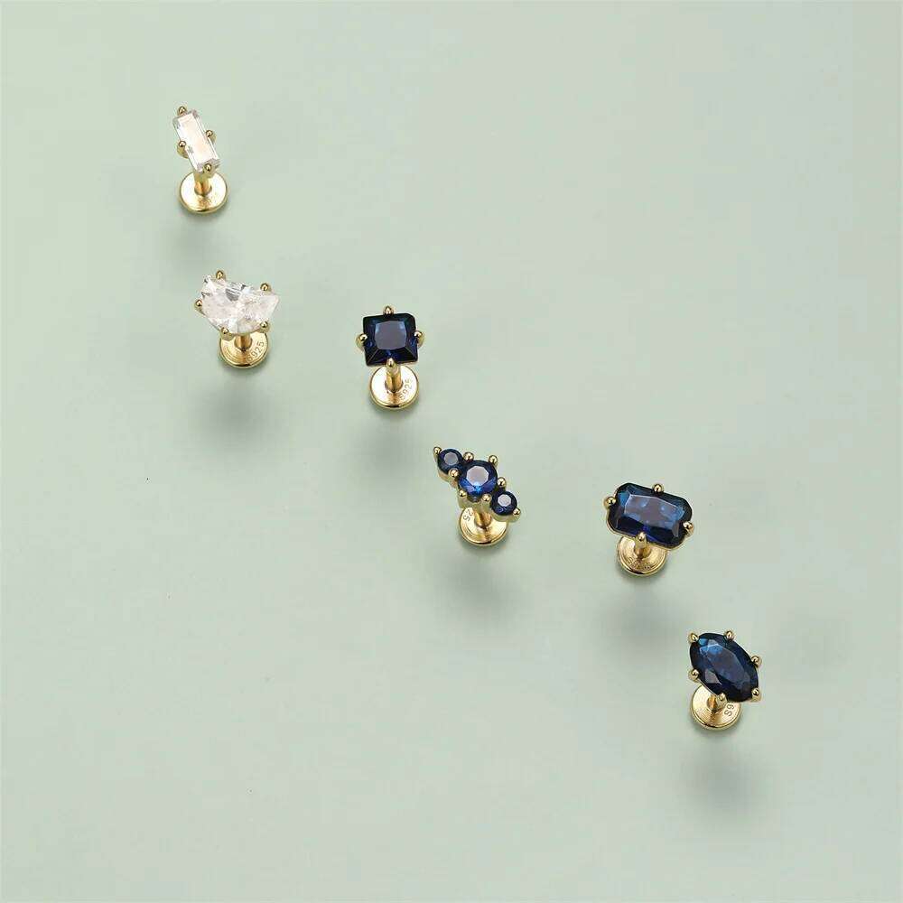 Aide 925 Sterling Silver 1Piece Geometric Zircon Piercing Earring For Women 18K Gold Flat Head Ear Studs Party Wedding Jewelry