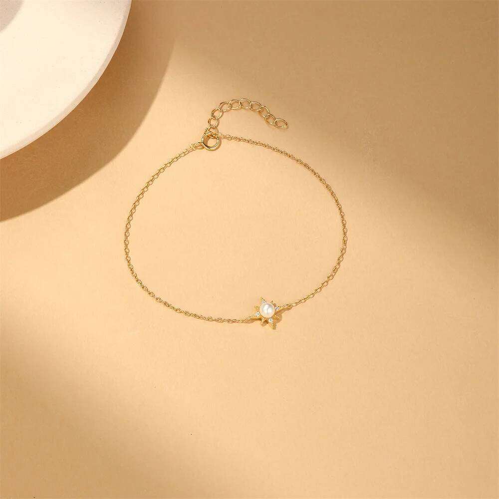 Aide S925 Sterling Silver Octagon Star Zircon Pearl Bracelet Dainty Adjustable Chain Jewelry for Women Valentine's Day gift