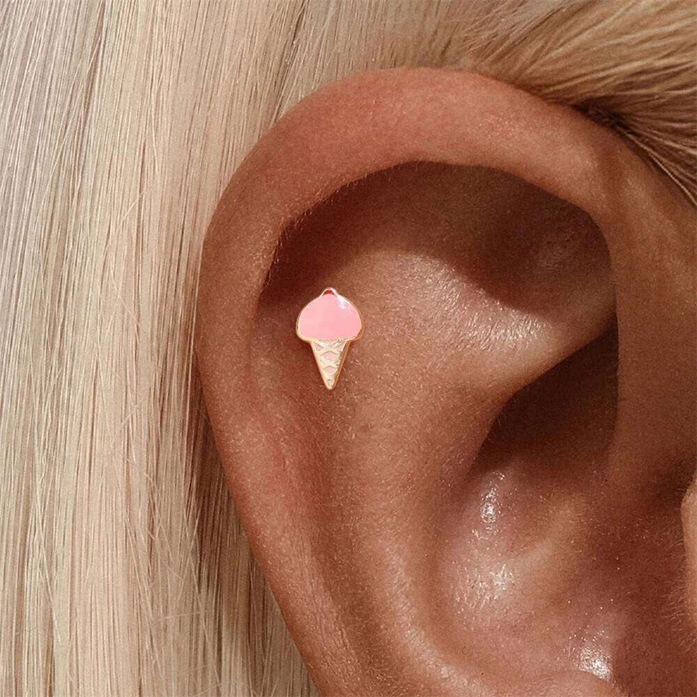 Aide 1Piece 925 Sterling Silver Enamel Dripping Oil Animal Seriesp Piercing Earrings Cute Girls Birthday Gift Fashion Jewelry