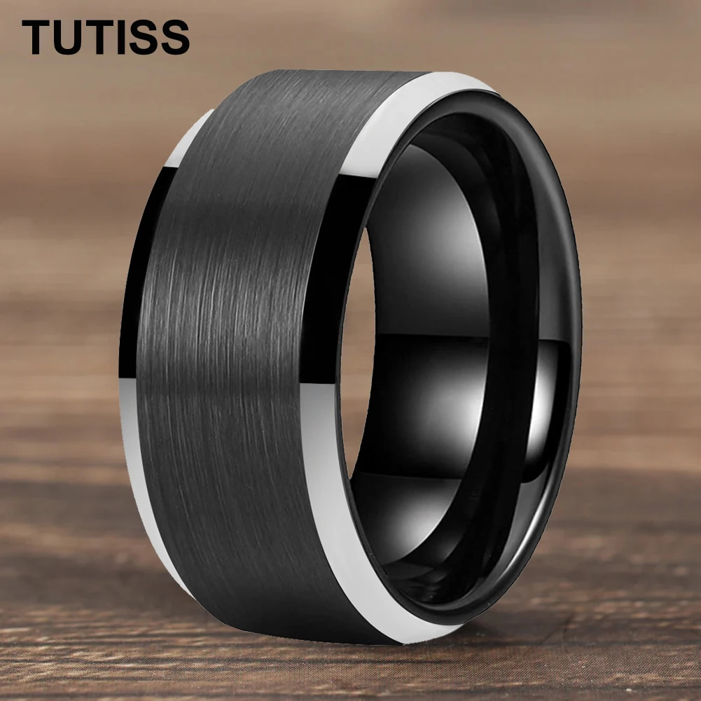 TUTISS Mens Black 4/6/8/10/12mm Tungsten Carbide Ring Cool Wedding Engagement Band Matte Finish Beveled Edge Comfort Fit 251230