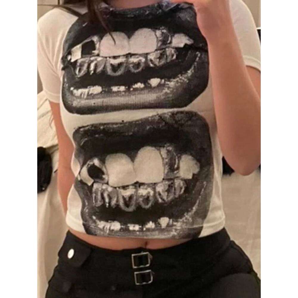 Punk Y2K Baby Short Sleeve Street Leisure Basic T-shirt Women's 2025 Summer Top E Girls' Gothic EMO