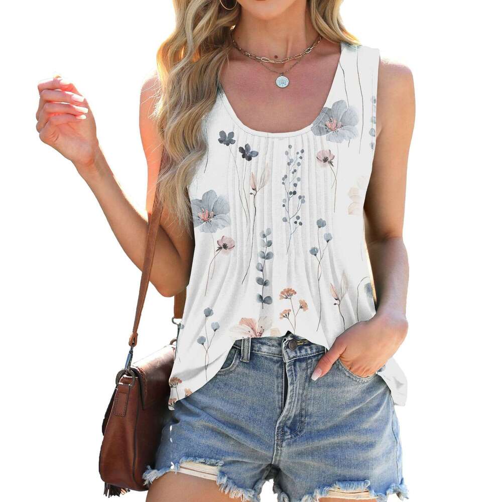 2026 Spring Summer New Round Neck Tie-Dye Printed Loose Sleeveless T-Shirt Vest for Women