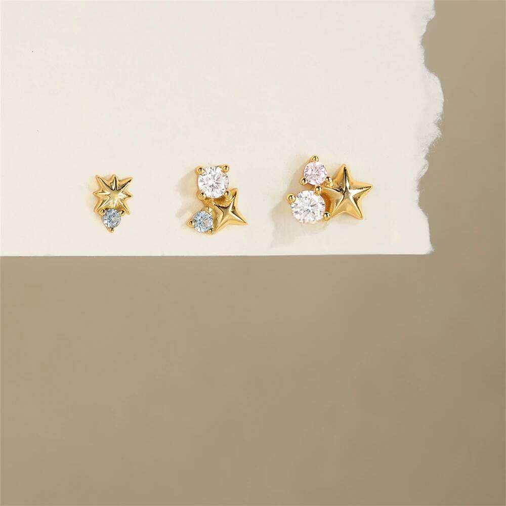 Aide 925 Sterling Silver Opal Star Flower Earring Elegent Jewelry For Women Wedding Engagement Gift Sparkling Ear Studs Set