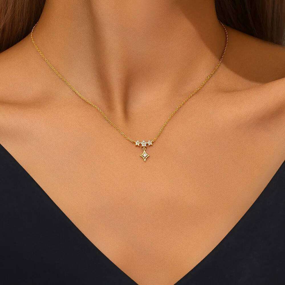 Aide 925 Sterling Silver Blue Opal Star Moon Elements Pendant Necklace Adjust Chain Necklaces for Women Birthday Gift Jewelry