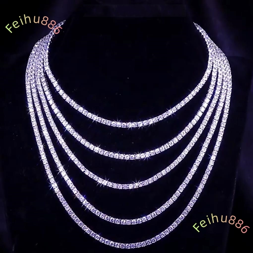 Fashion Trendy silver 18K Gold Plated 2mm/3mm/4mm/5mm/6mm Silver vvs moissanite Tennis Chain Necklace