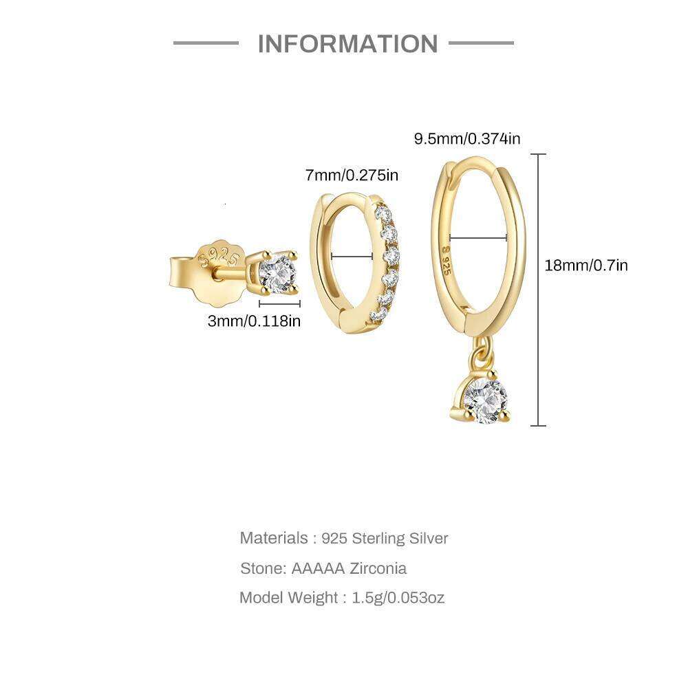 Aide 3PCs/set 925 Sterling Silver Hoop Luxury Star Moon Zircon Stud For Women Minimalist Claw Earrings Jewelry DIY Gift