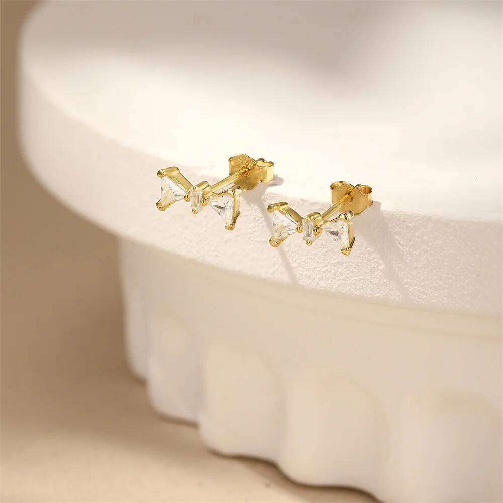 Aide 925 Sterling Silver Shiny Zircon Stud Earrings Women Style Cute Sweet Gold Color Pendientes Simple Fashion Jewelry