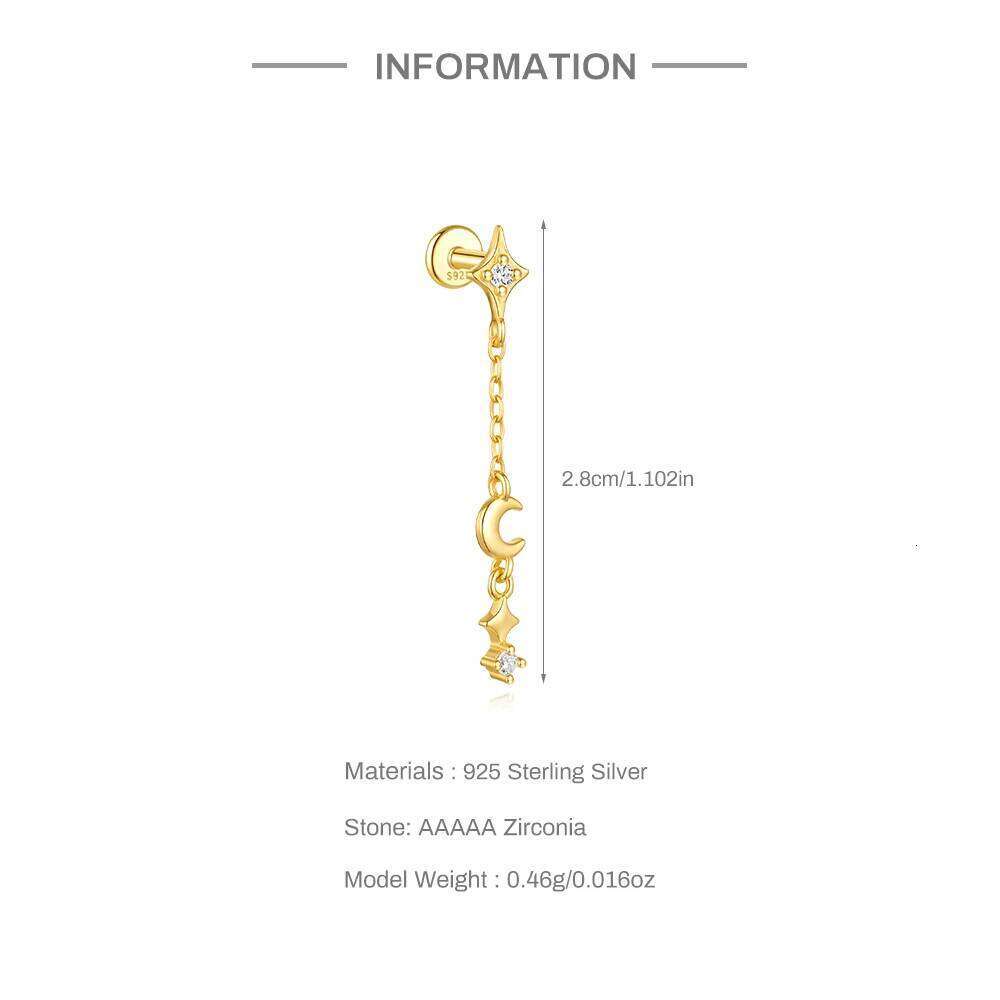 Aide 925 Sterling Silver Light Luxury Piercing Stud for Women Helix Ear Lobe Earring Hip-pop Party Single 1PC Jewelry