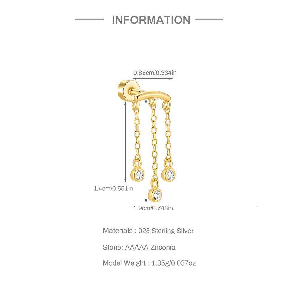 Aide 925 Sterling Silver Industrial Piercing Barbell Moon Butterfly Star Chain Earring Tragus Cartilage Exaggerated Punk Jewelry