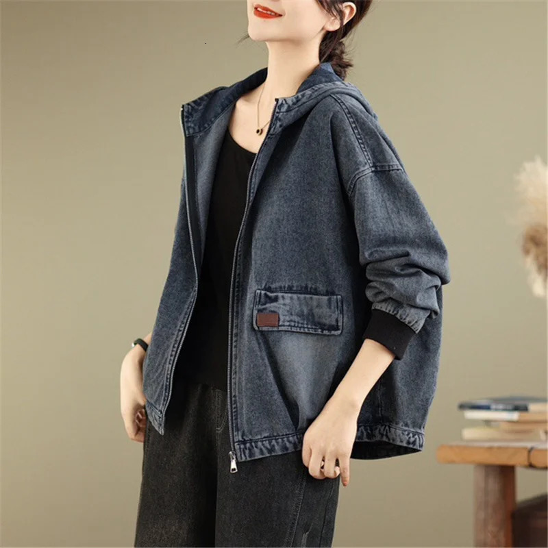Masss Wasss Punk Spring Vintage Hooded Ladies Denim Jackets Fashion Leisure Classic Outerwear Loose Harajuku Streetwear Clothes 251231
