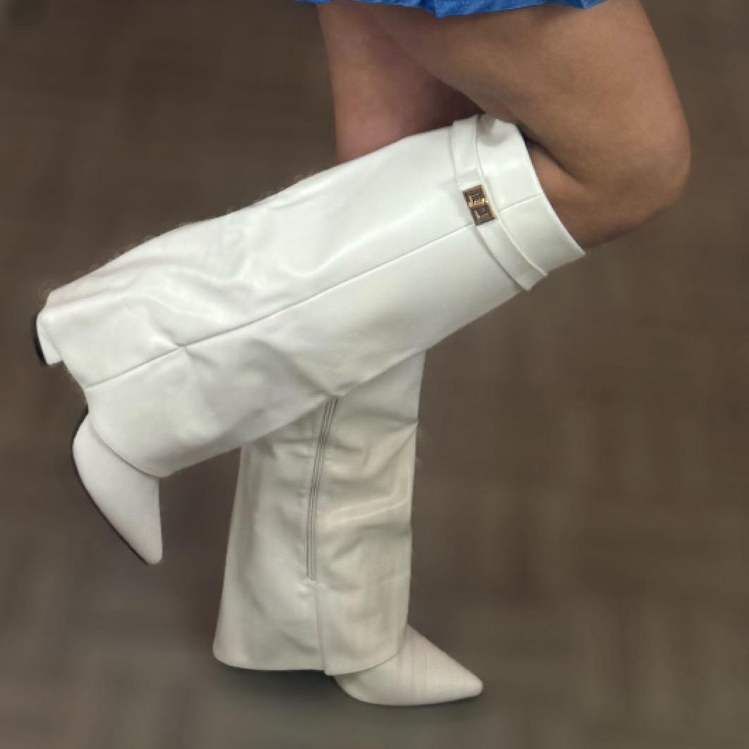 New boot 2026 Women's Fashion Knee-High Boots - Pointed Toe with Metal Buckle Decor Mid-Heel Casual Party Boots 34-43