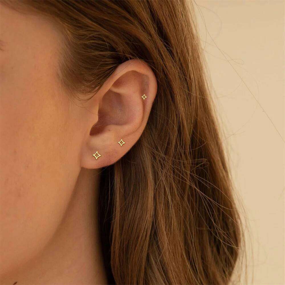 Aide 925 Sterling Silver 3pcs Earrings for Women Classic Stars Bows Crosses 18K Gold Color Female Stud Earring Daily Jewelry Set