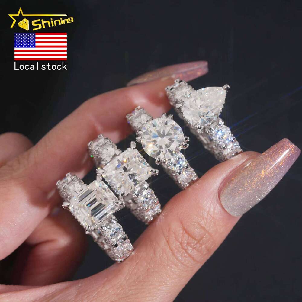 Ladies Gifts 925 Sterling Silver Wedding Collection Fine Jewelry Iced Out 5ct VVS Moissanite Ring Ship From USA Warehouse