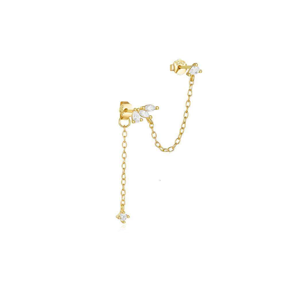 AIDE 925 Sterling Silver Horse Eye Zircon Tassel For Women Double Studs 18K Gold Color Earrings Jewelry Pendientes