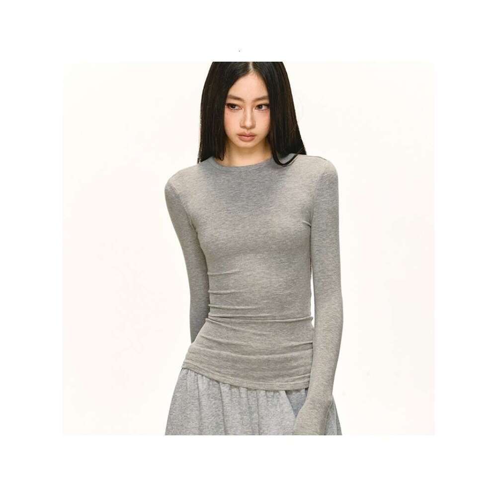 Long Sleeve T-Shirt for Women, Autumn and Winter New Style, Round Neck, Slim Fit, Short, Regular Shoulder, Base Shirt, Top