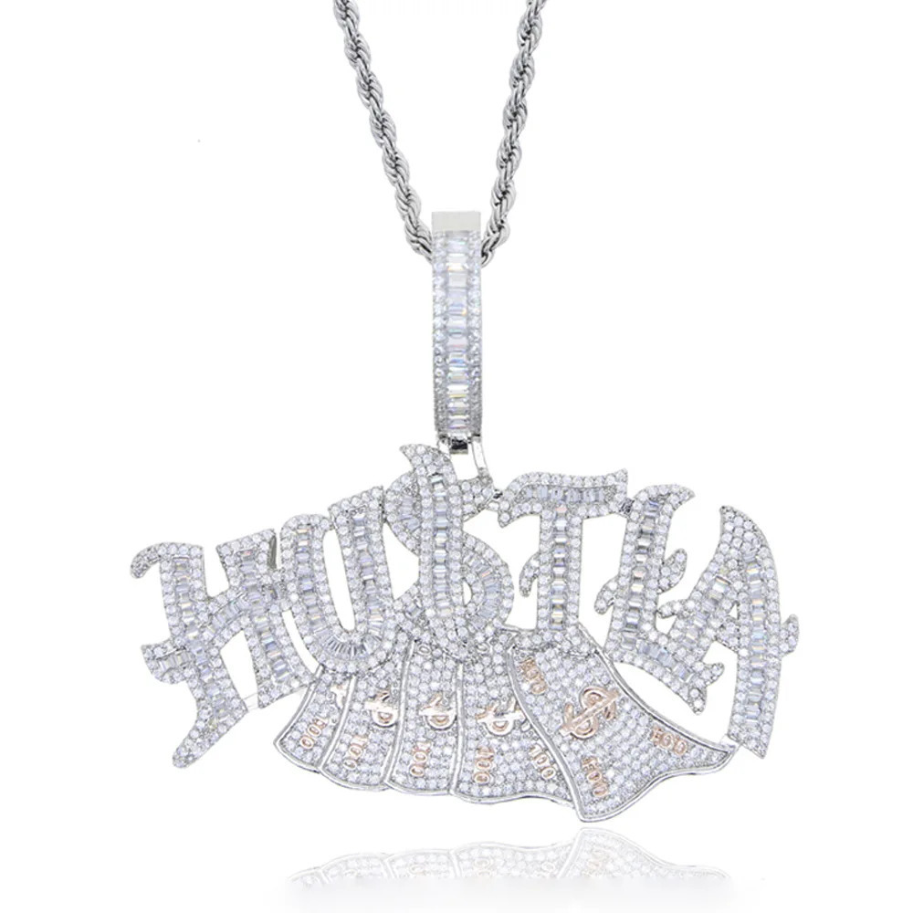 Fashion Iced Out Bling Letter Hustla Pendant Necklace Gold Color Full CZ Zircon Money Charm Men Fashion Hiphop Jewelry 251230