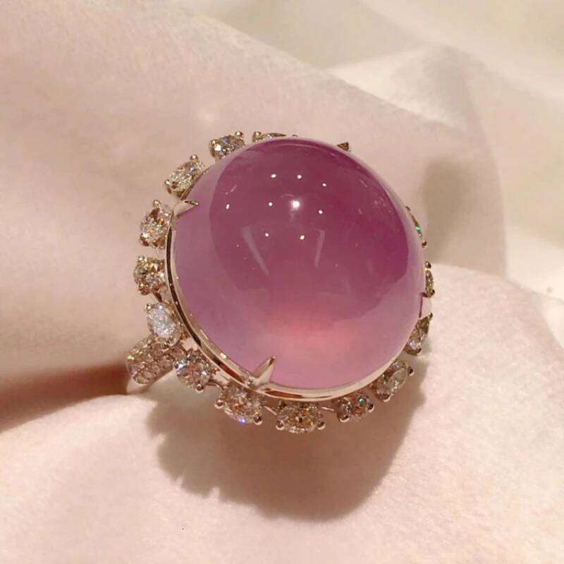 Natural Ice seed Jade Chalcedony Violet colour Large Jewelry Sets Romantic and Creative Sweet Wedding Engagement Necklace Ring