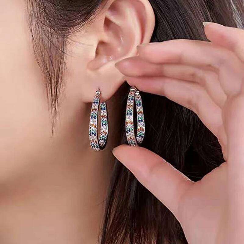 Huitan New Colorful CZ Hoop Fashion Luxury Women's Earrings Daily Wear Lovely Accessories Statement Jewelry Drop Ship