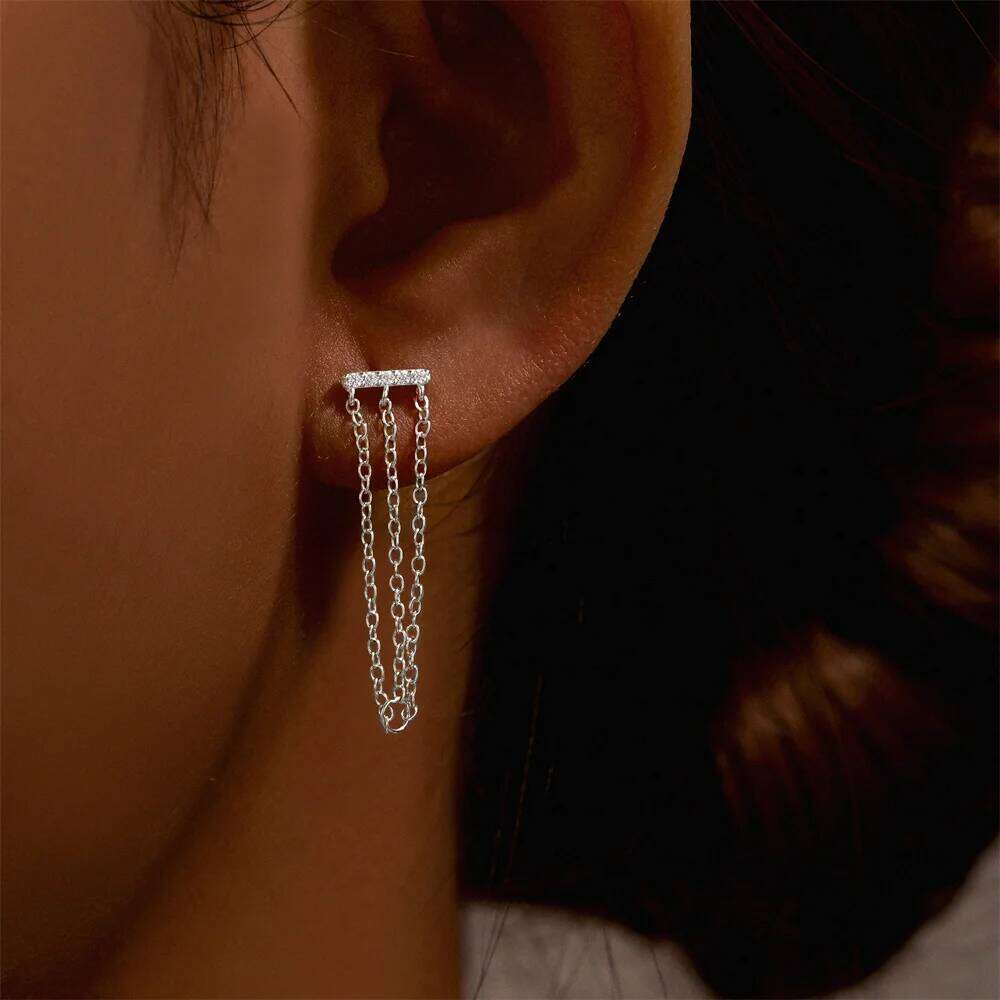 Aide 925 Sterling Silver Light Luxury Piercing Stud for Women Helix Ear Lobe Earring Hip-pop Party Single 1PC Jewelry