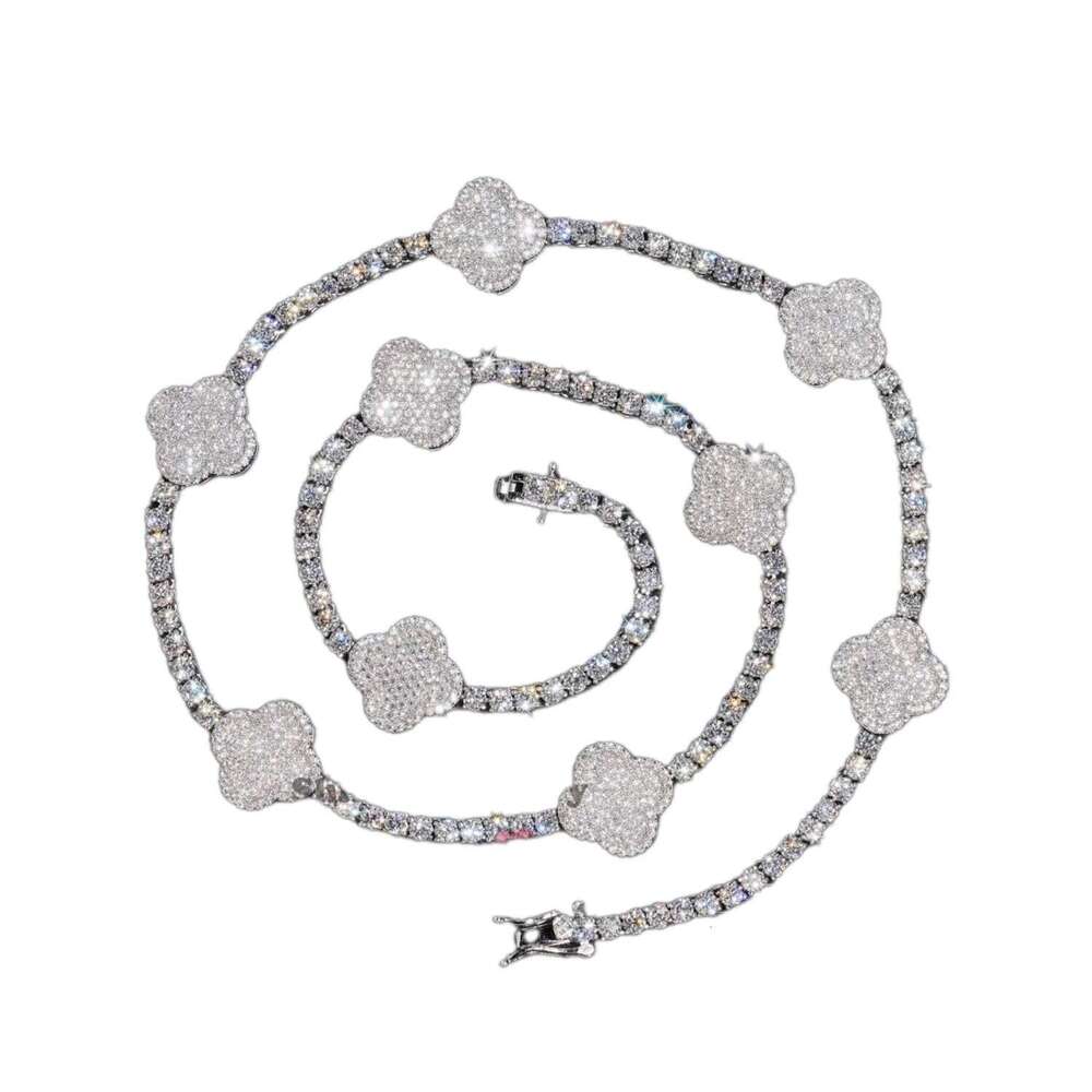 New Arrival 2024 Pass Tester 925 Sterling Silver VVS Moissanite Diamond Clover Tennis Chain Necklace Men's and women's fashion chains