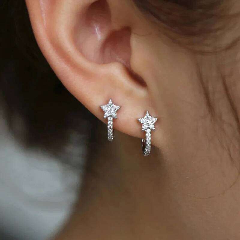 Huitan Chic Stars Hoop Women Dainty Ear Piercing Accessories Daily Wear Fashion Versatile Girls Earrings Hot Jewelry