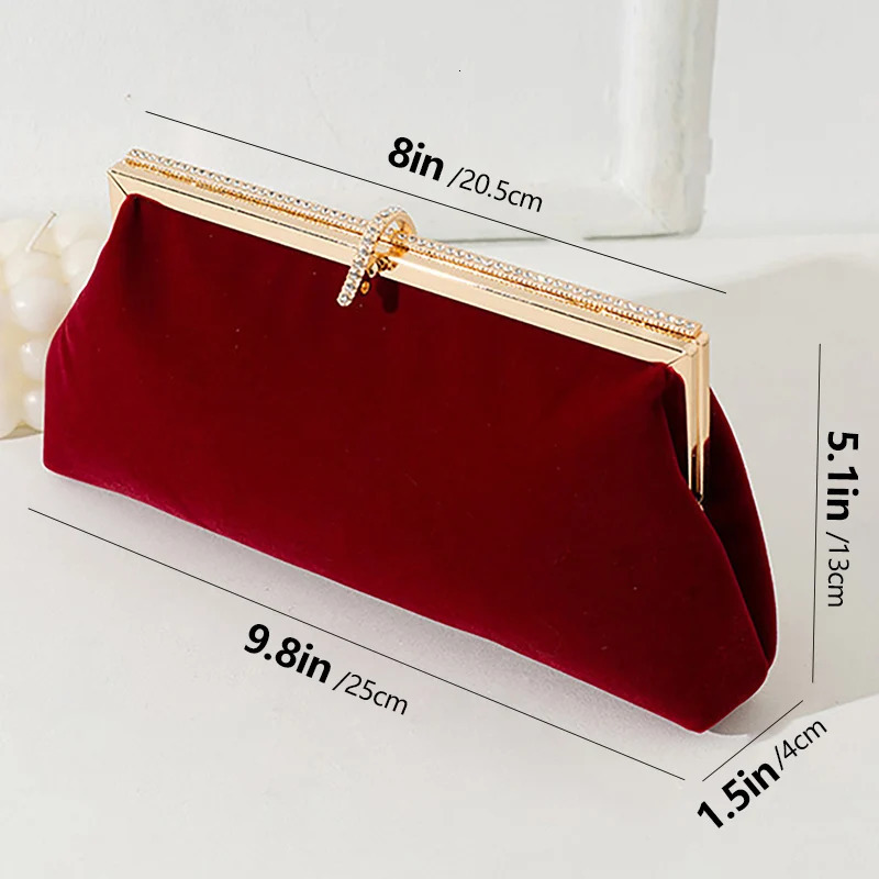 Fashion Temperament Velvet Clutch Bag Dinner Bag Studded Lock Diamond Banquet Cheongsam Wedding Evening Dress Bag Chain Handbag 251231