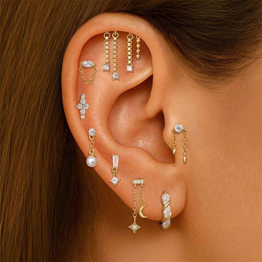 Aide 925 Sterling Silver Multi Sized Natural Green Chalcedony Piercing Earrings For Women 2/3/4mm Stud Earring Jewelry Pendiente