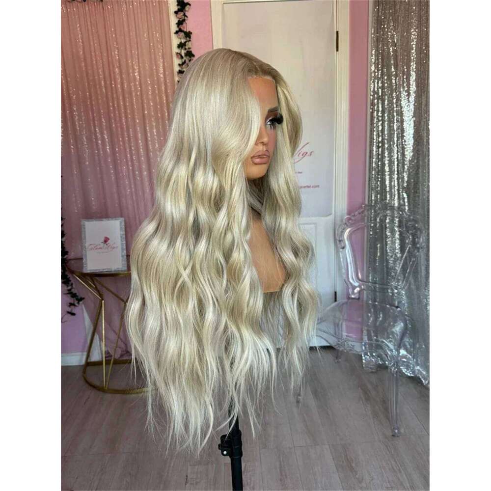 Ombre Lace Front Wigs Women Middle Part Natural Wavy Blonde 13x4 Glueless Synthetic Wig for Daily Party Use