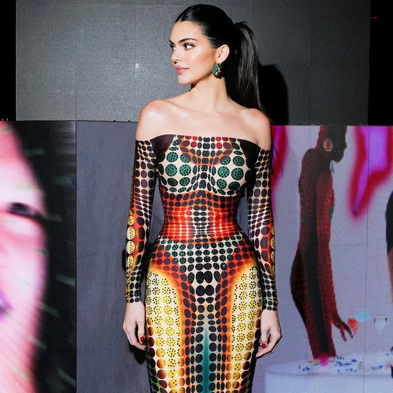 Hugcitar Sexy Y2K Clothes Tie Dye Print Long Sleeve Backless Tube Bodycon Maxi Dresses For Women Club Party Streetwear Outfits 251231