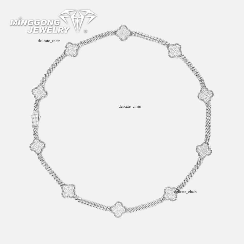 Factory Custom S925 VVS Moissanite Four-Leaf Clover Necklace Light Luxury Cuban Chain for Men and Women Passes Diamond Test Hiphop Style
