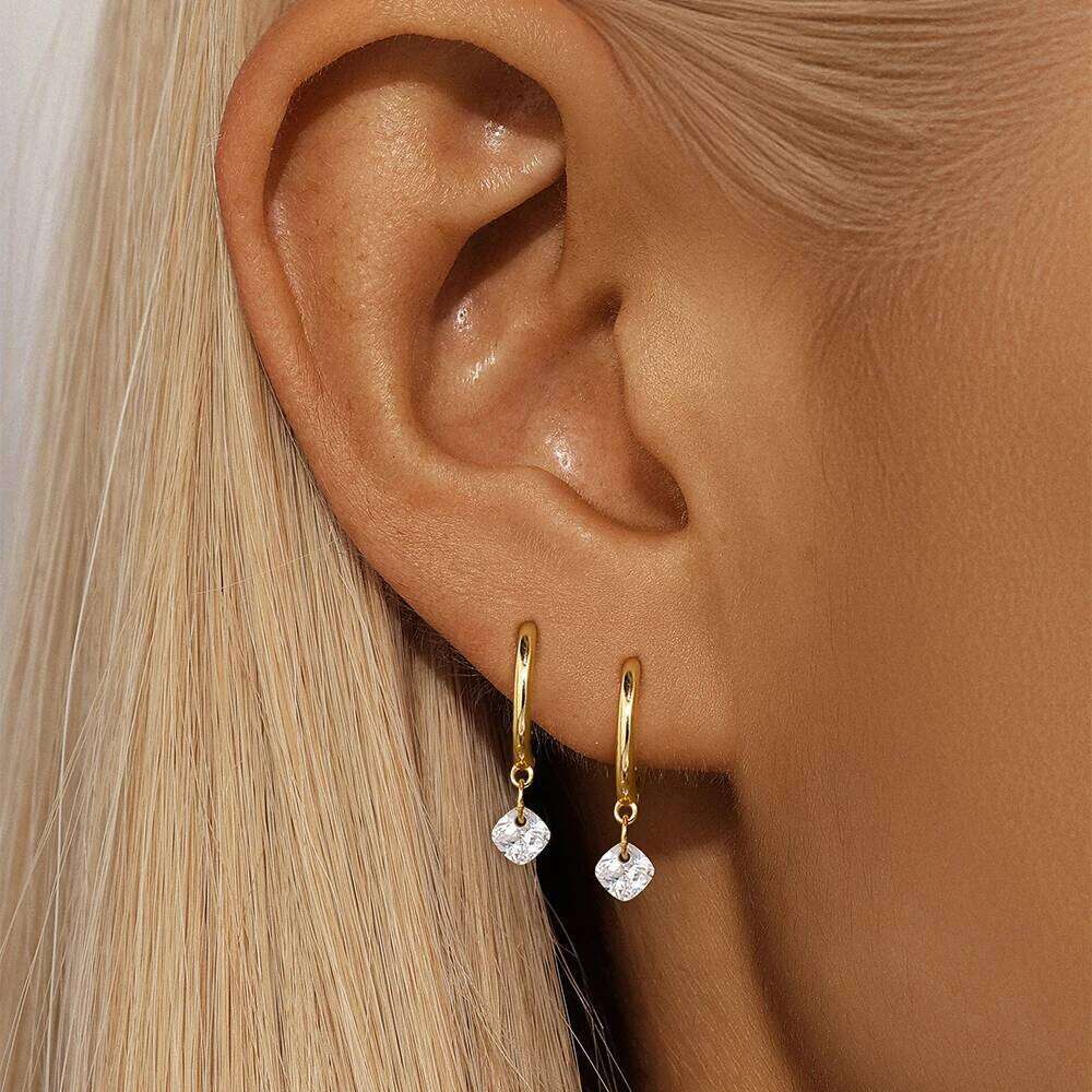 Aide 925 Sterling Silver Hoop Chain Zircon Pendant Earrings For Women Round Huggies Earring Wedding Jewelry Pendientes