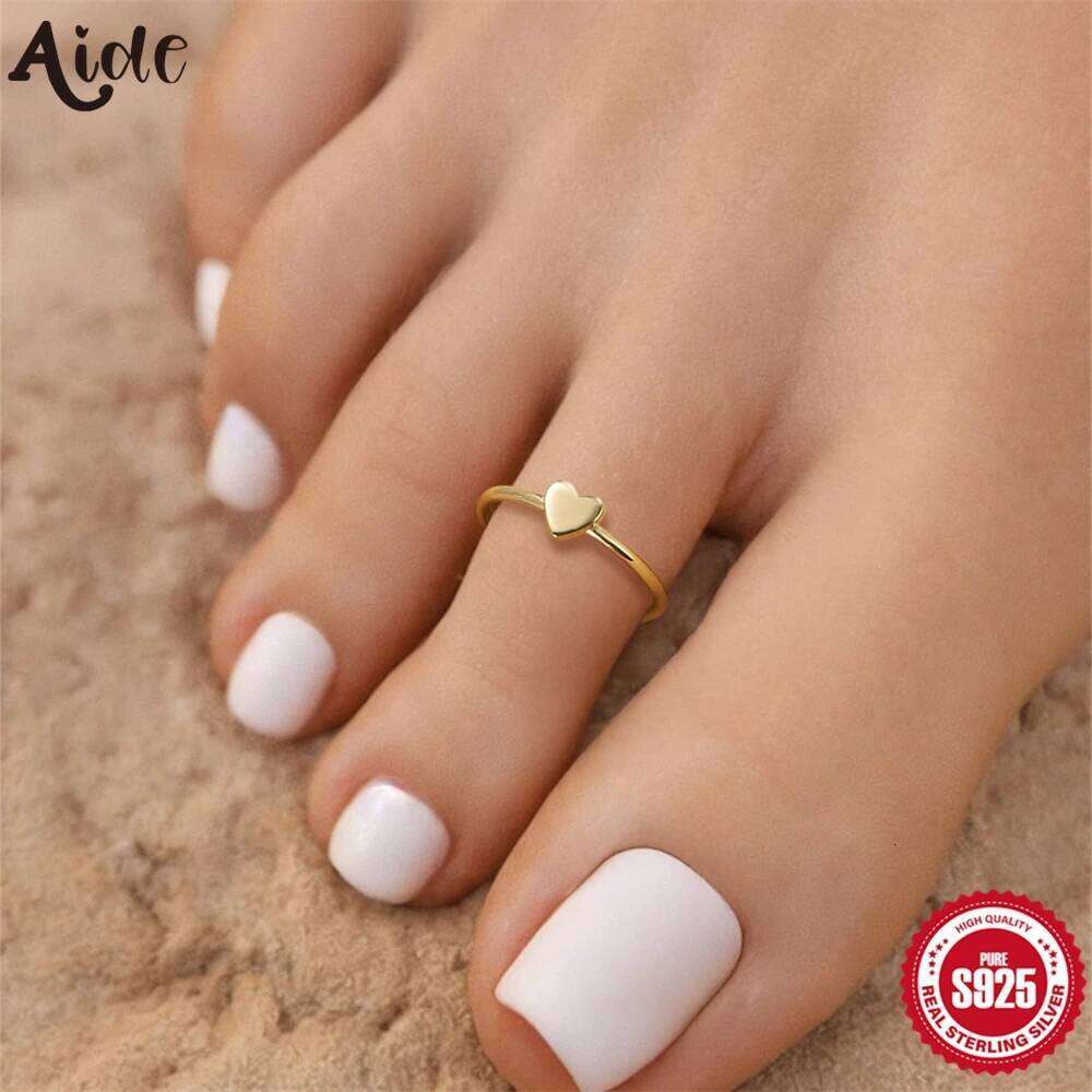 Aide 925 Sterling Toe For Women Heart Stackable Silver Color Foot Ring Fashion Summer Beach Party Fine Jewelry 1pc