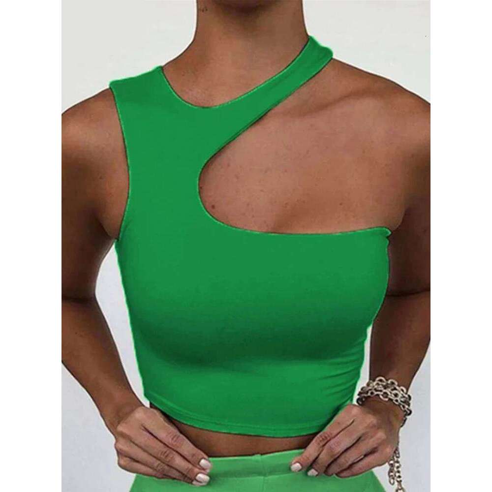 Cut Out Sexy Crop Off Shoulder Solid 2024 Skinny Sport Short Women Tank Irregular Summer Tube Tops